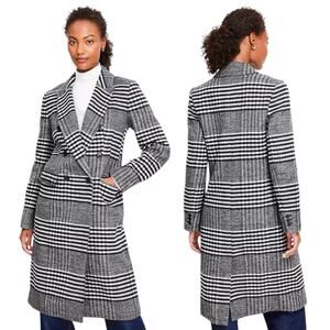 Ann Taylor LOFT Plaid Wool Double Breasted Coat Black White Size M